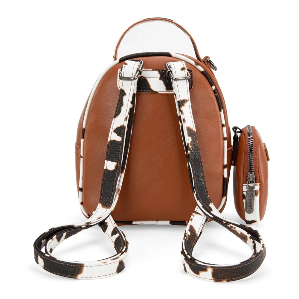 Wrangler Cow Print Trimmed Mini Backpack With Coin Pouch - Brown